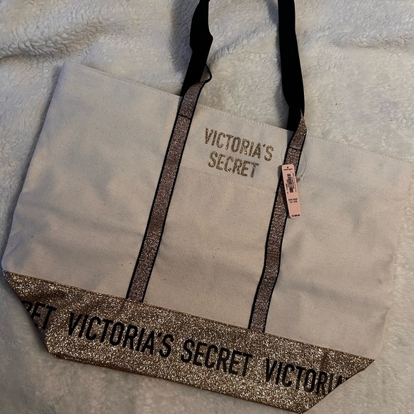 Victoria's Secret Canvas Tote Bag Set - Beige and Pink - Picture 10 of 15